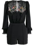 Elisabetta Franchi Floral Embroidered Playsuit - Black