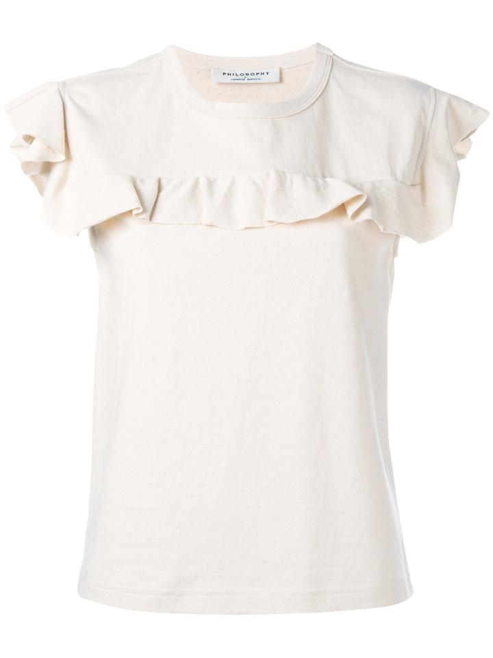Philosophy Di Lorenzo Serafini Ruffled Detail T-shirt, Women's, Size: 38, Nude/neutrals, Cotton