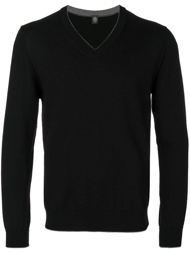 Eleventy V-neck Pullover - Black