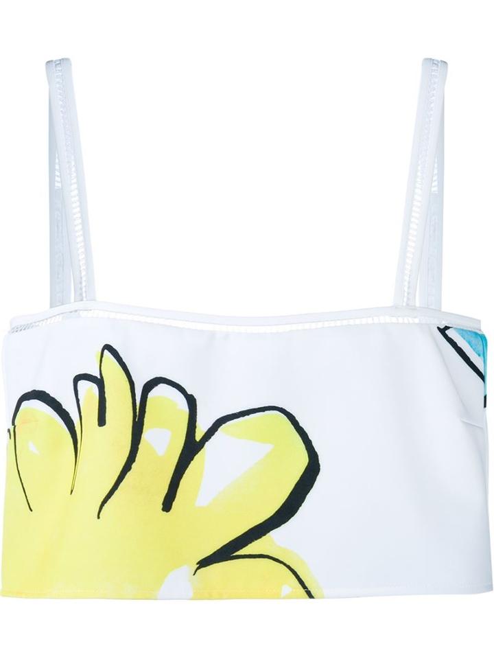 Adam Selman Floral Cropped Tank Top, Women's, Size: Large, White, Polyester/spandex/elastane