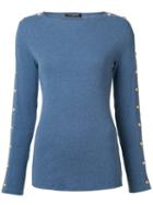 Balmain Button Embellished Top, Women's, Size: 38, Blue, Cotton