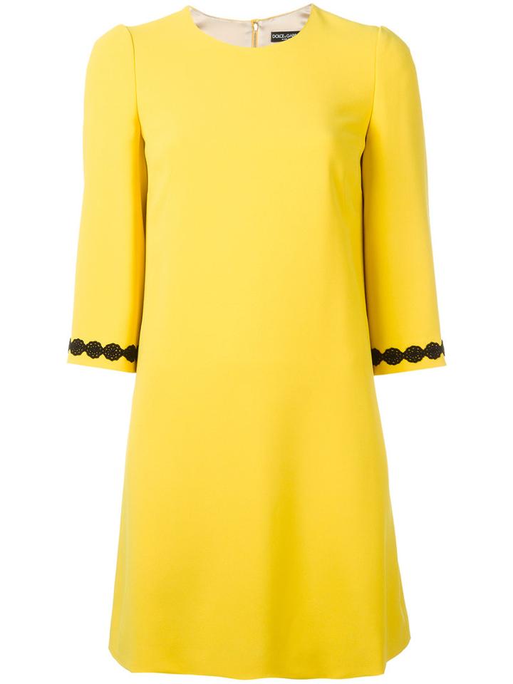 Dolce & Gabbana Embroidered Sleeve Dress, Women's, Size: 42, Yellow/orange, Viscose/acetate/cotton/silk