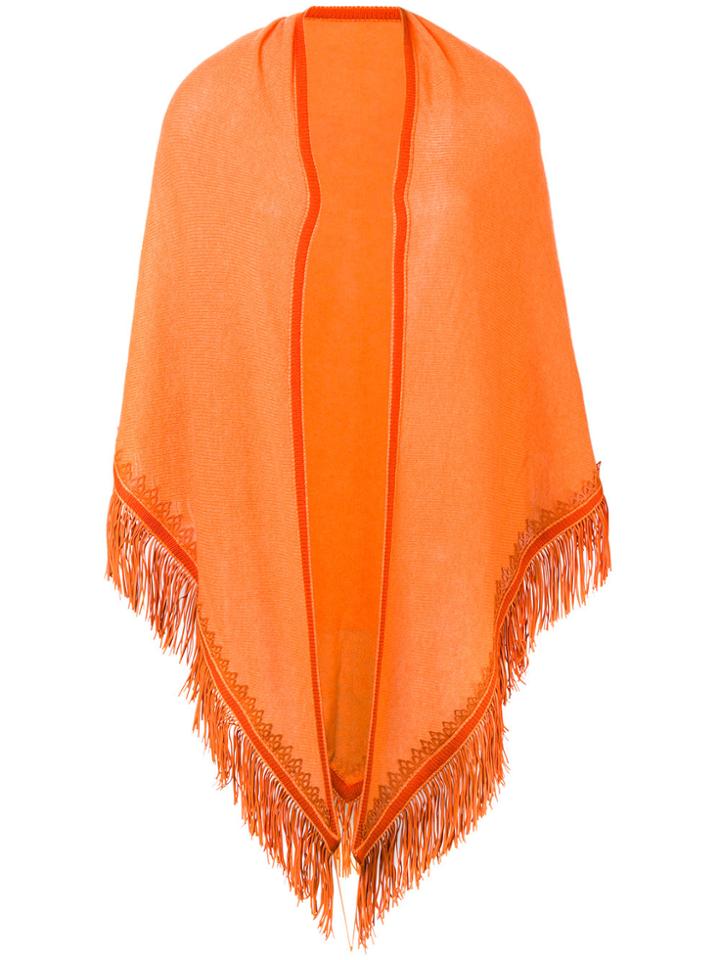 Antonia Zander Fringed Poncho Scarf - Yellow & Orange