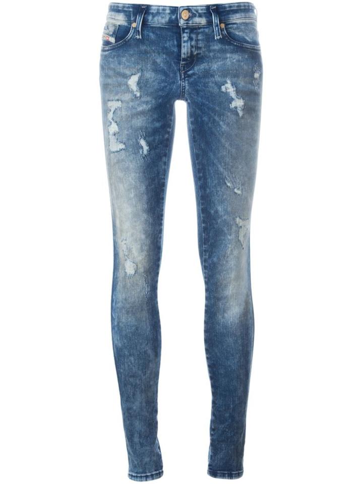 Diesel Distressed Skinny Jeans, Women's, Size: 25, Blue, Cotton/polyester/spandex/elastane