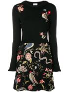 Red Valentino Floral Embroidered Sweater Dress - Black
