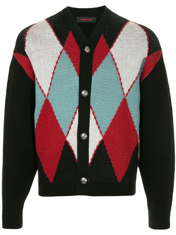Caban Diamond Pattern Cardigan - Black