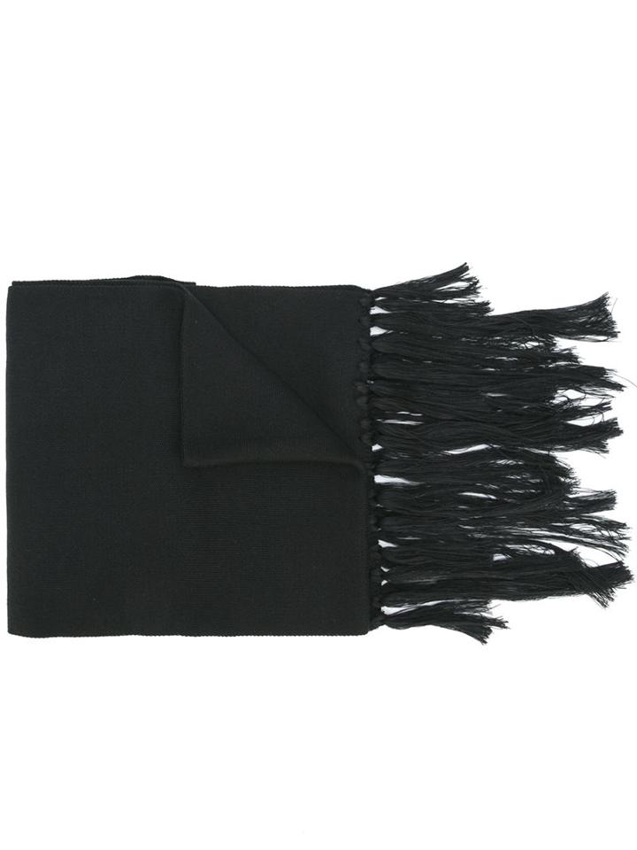 Y-3 Logo Print Fringed Scarf, Adult Unisex, Black, Polyester