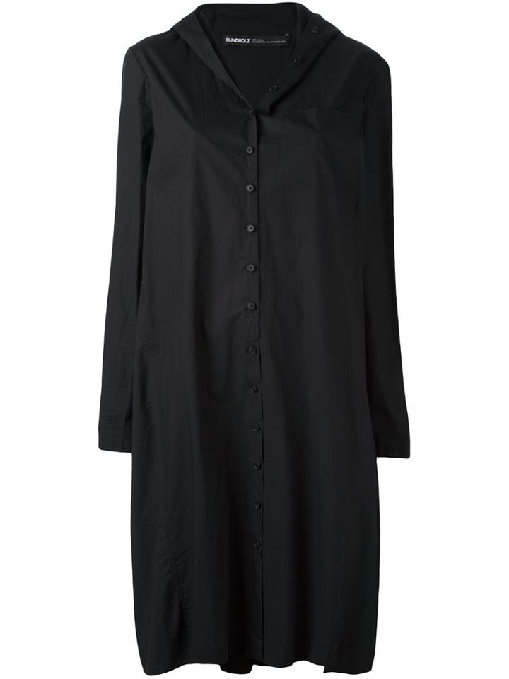 Rundholz Hooded Shirt Dress, Women's, Size: Medium, Black, Cotton