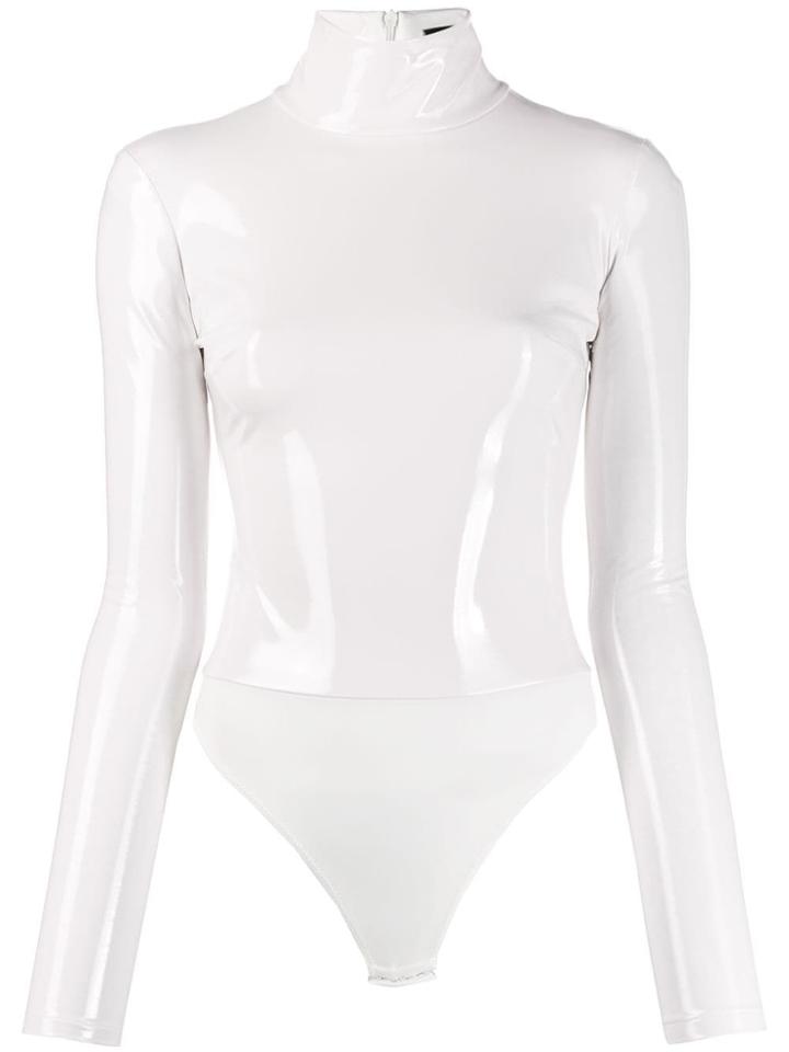 Elisabetta Franchi Wet-look Turtleneck Top - White