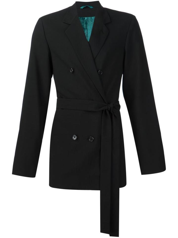 Ann Demeulemeester Belted Double Breasted Blazer, Men's, Size: Xl, Black, Wool