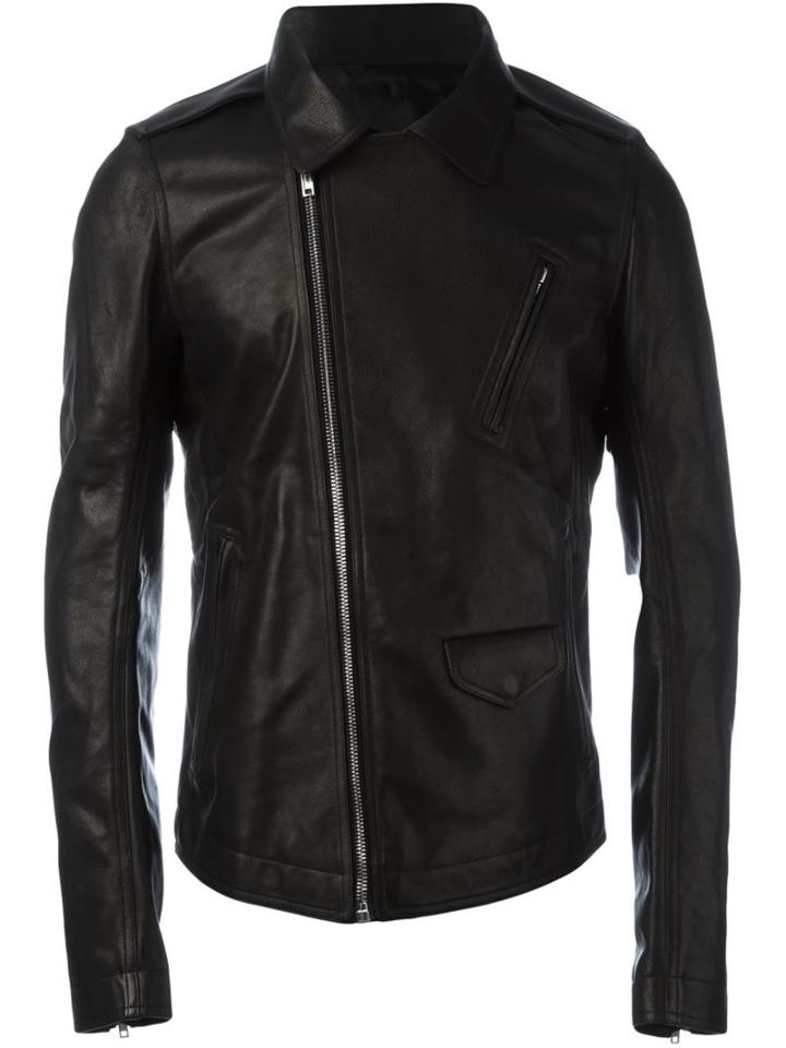 Rick Owens Fitted Leather Jacket, Men's, Size: 48, Black, Calf Leather/cupro/cotton
