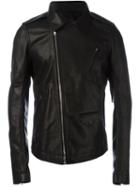 Rick Owens Fitted Leather Jacket, Men's, Size: 48, Black, Calf Leather/cupro/cotton