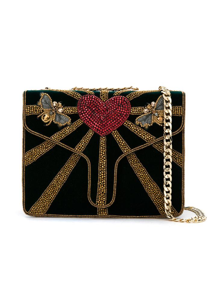 Isla Embroidered Velvet Shoulder Bag - Green