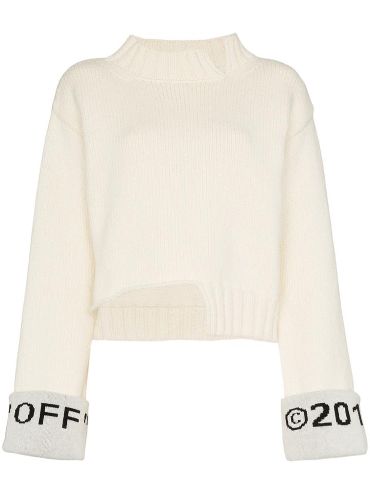 Off-white Knitted Logo Cuff Wool Blend Sweater