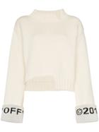 Off-white Knitted Logo Cuff Wool Blend Sweater