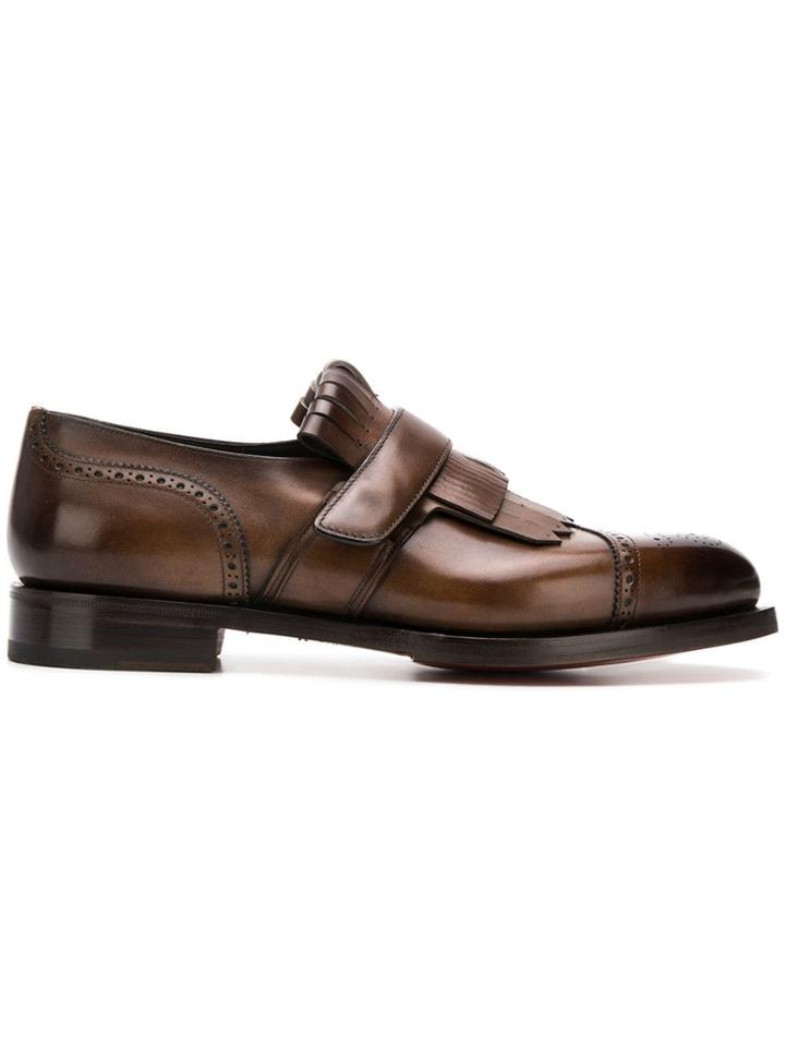 Santoni Fringed Slip-on Brogues - Brown