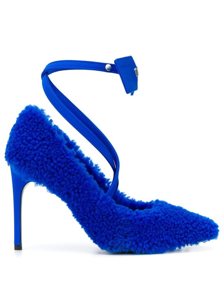 Off-white Zip Tie Shearling Pumps - Blue