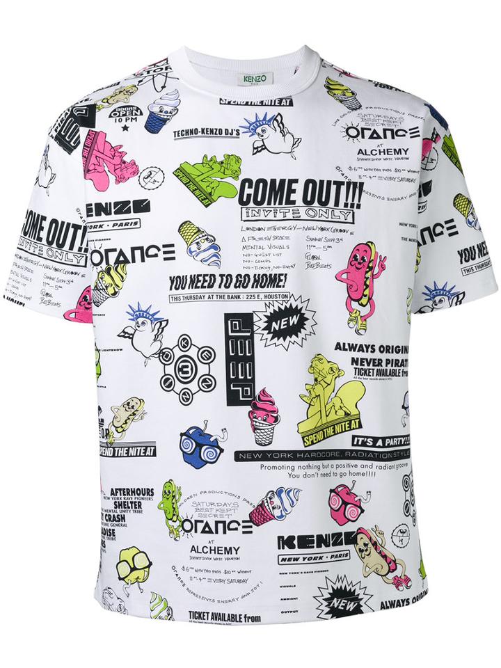 Kenzo Cartoon-print T-shirt, Men's, Size: Xs, White, Cotton/spandex/elastane