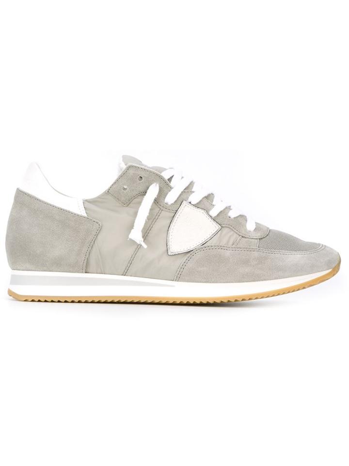 Philippe Model Logo Patch Sneakers, Men's, Size: 40, Grey, Leather/nylon/suede