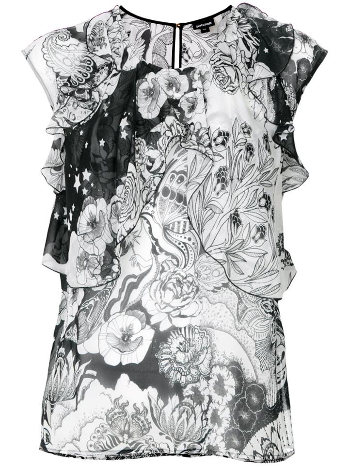 Just Cavalli Floral Print Ruffled Blouse - Black