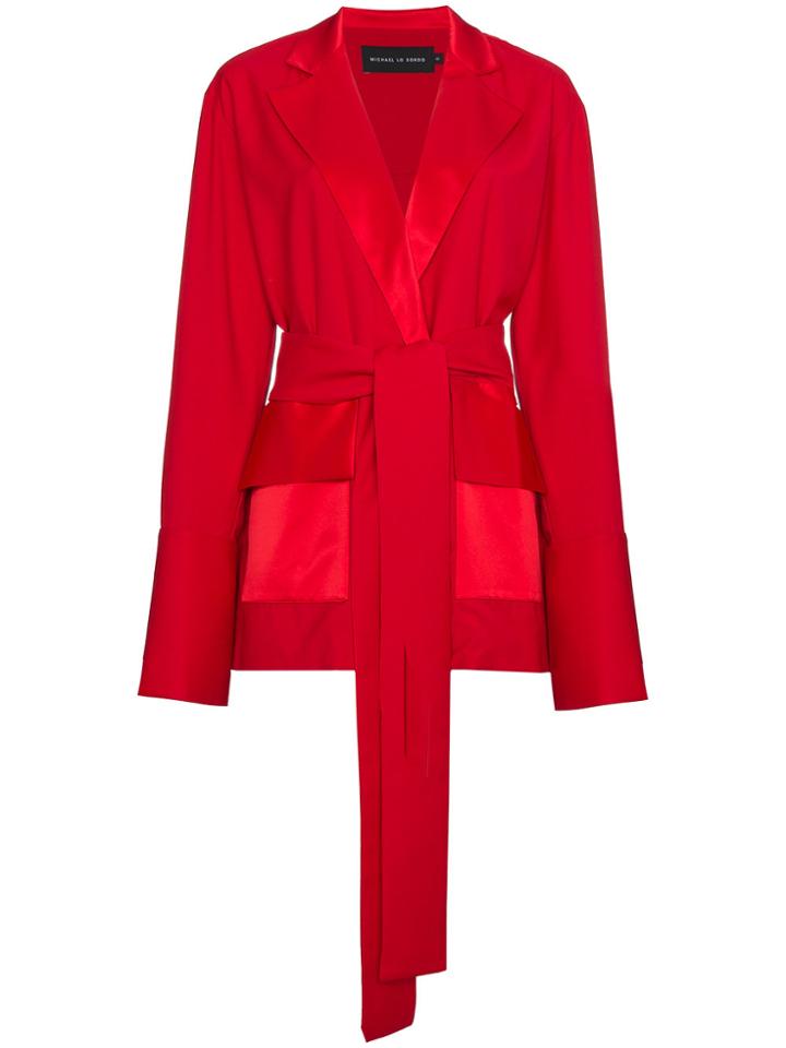 Michael Lo Sordo Satin Trimmed Wrap Blazer - Red