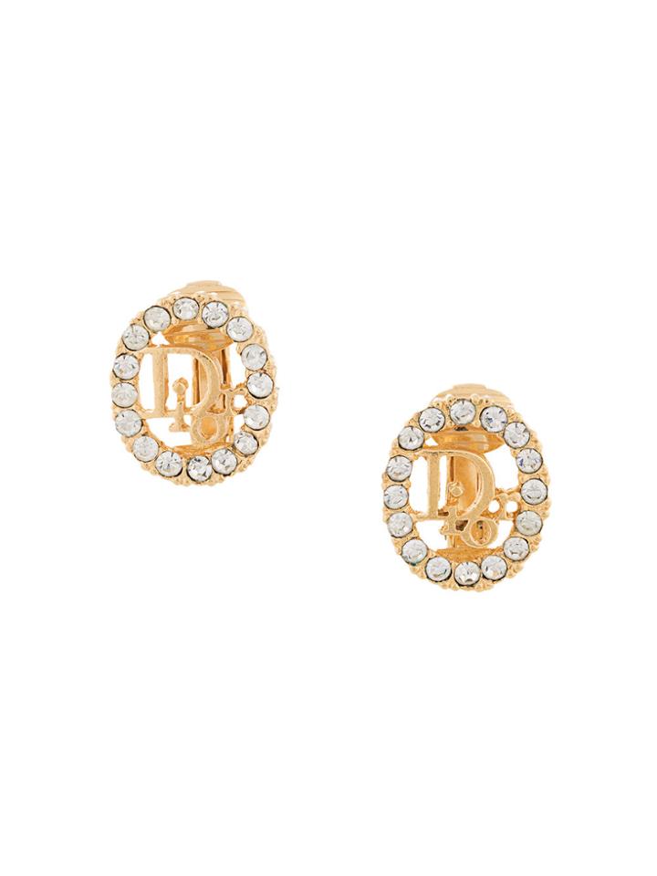 Christian Dior Vintage Logo Oval Earrings - Metallic