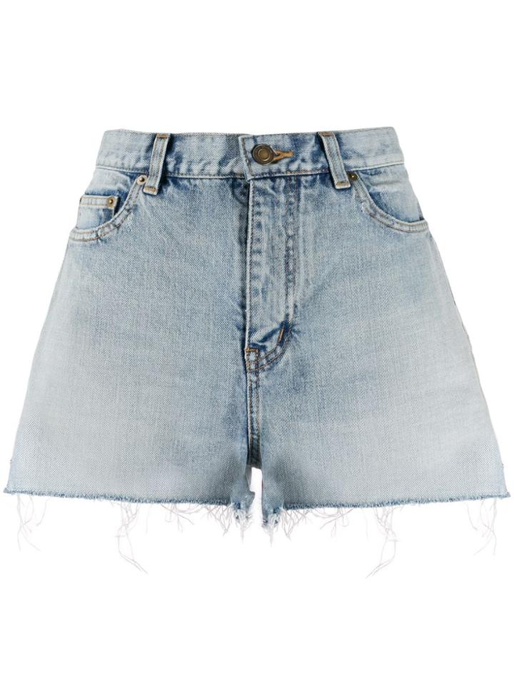 Saint Laurent Unfinished Hem Denim Shorts - Blue