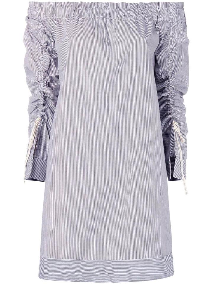 Erika Cavallini Pinstripe Off-shoulder Dress - Blue