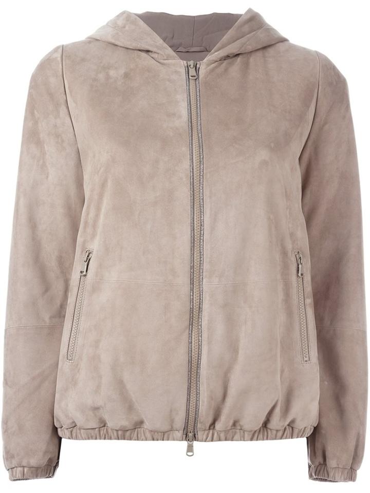 Brunello Cucinelli Zipped Bomber Jacket, Women's, Size: 38, Nude/neutrals, Polyamide/chamois Leather/acetate/silk