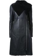 Scanlan Theodore Shearling Peplum Coat, Women's, Size: 6, Black, Calf Leather
