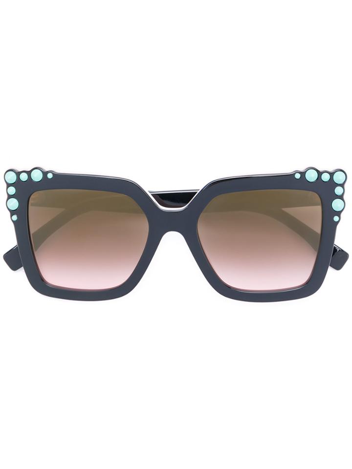Fendi Eyewear Embellished Square Sunglasses - Black