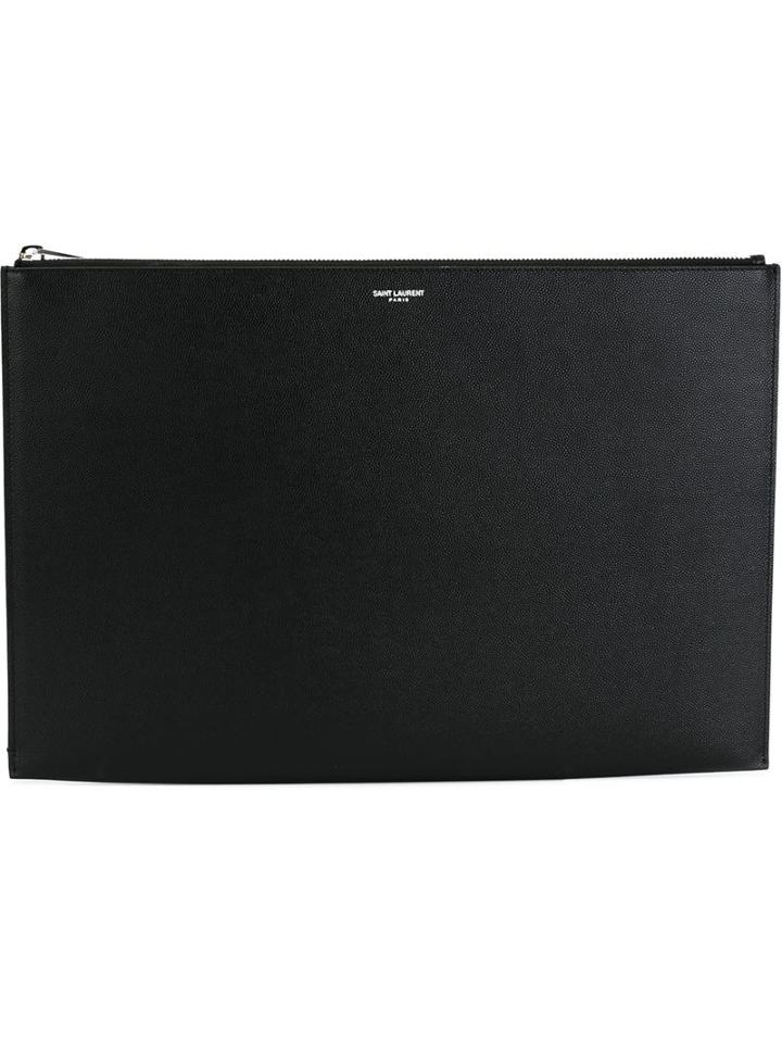 Saint Laurent Large 'paris' Clutch, Men's, Black, Calf Leather