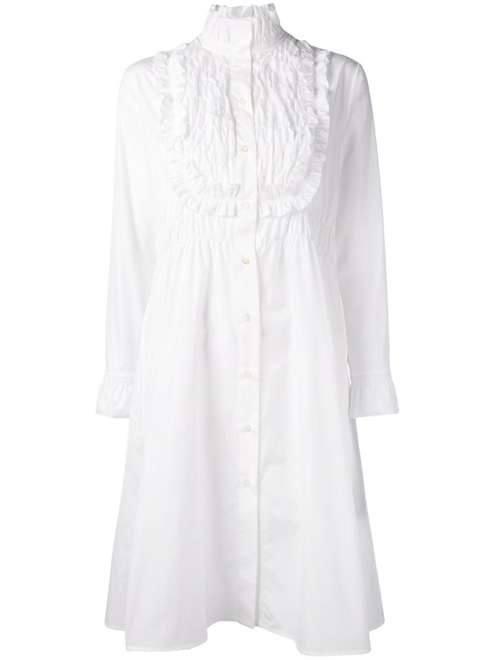 See By Chloé - Pie Crust Collar Smocked Shirt Dress - Women - Cotton - 38, White, Cotton