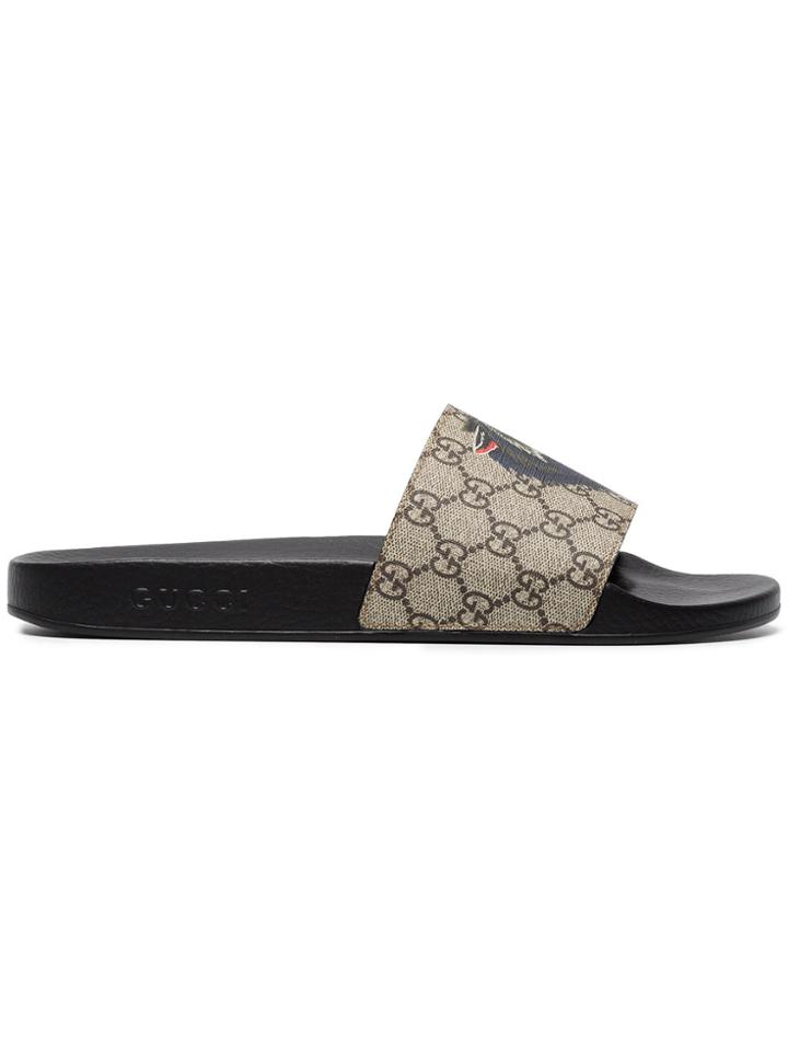 Gucci Wolf Gg Supreme Slides - Nude & Neutrals