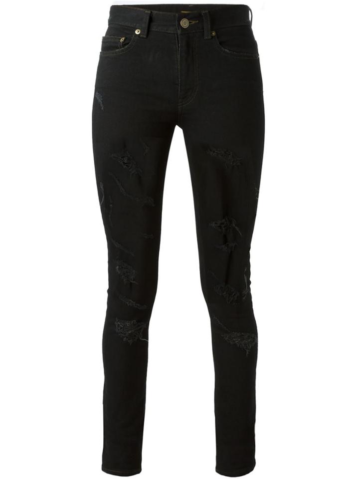 Saint Laurent Ripped Skinny Jeans - Black