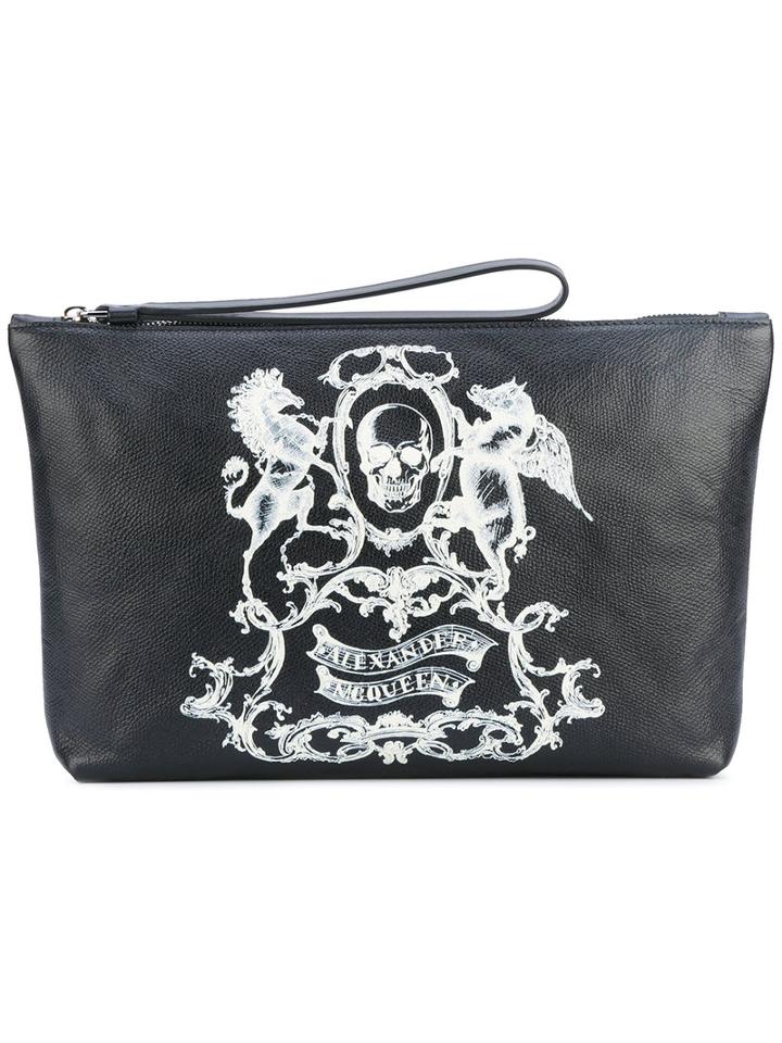 Alexander Mcqueen - Skull Coat Of Arms Clutch - Men - Calf Leather - One Size, Black, Calf Leather