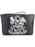 Alexander Mcqueen - Skull Coat Of Arms Clutch - Men - Calf Leather - One Size, Black, Calf Leather