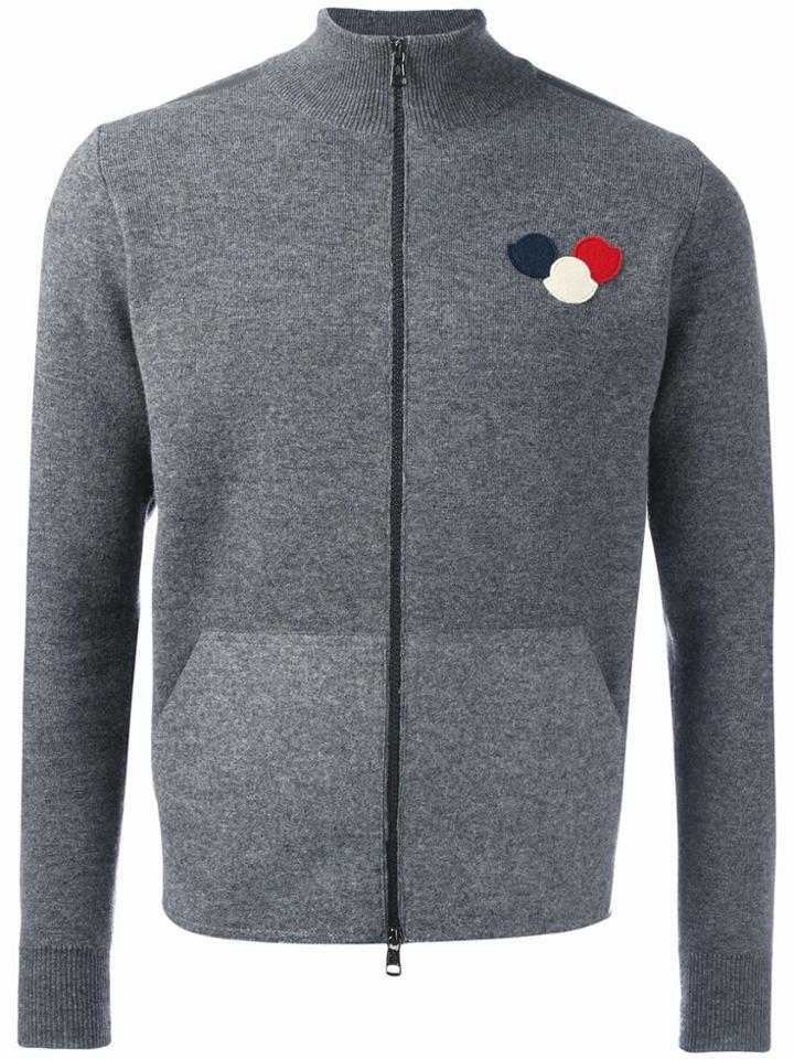 Moncler Logo Plaque Knit Cardigan - Grey