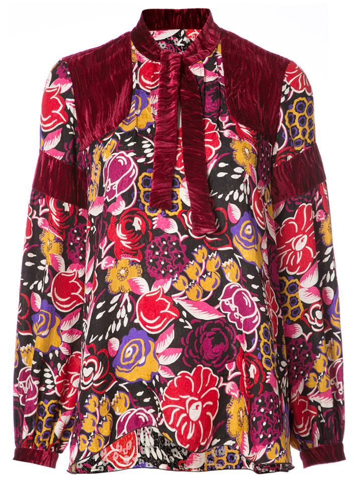 Anna Sui Velvet Panelled Shirt - Red