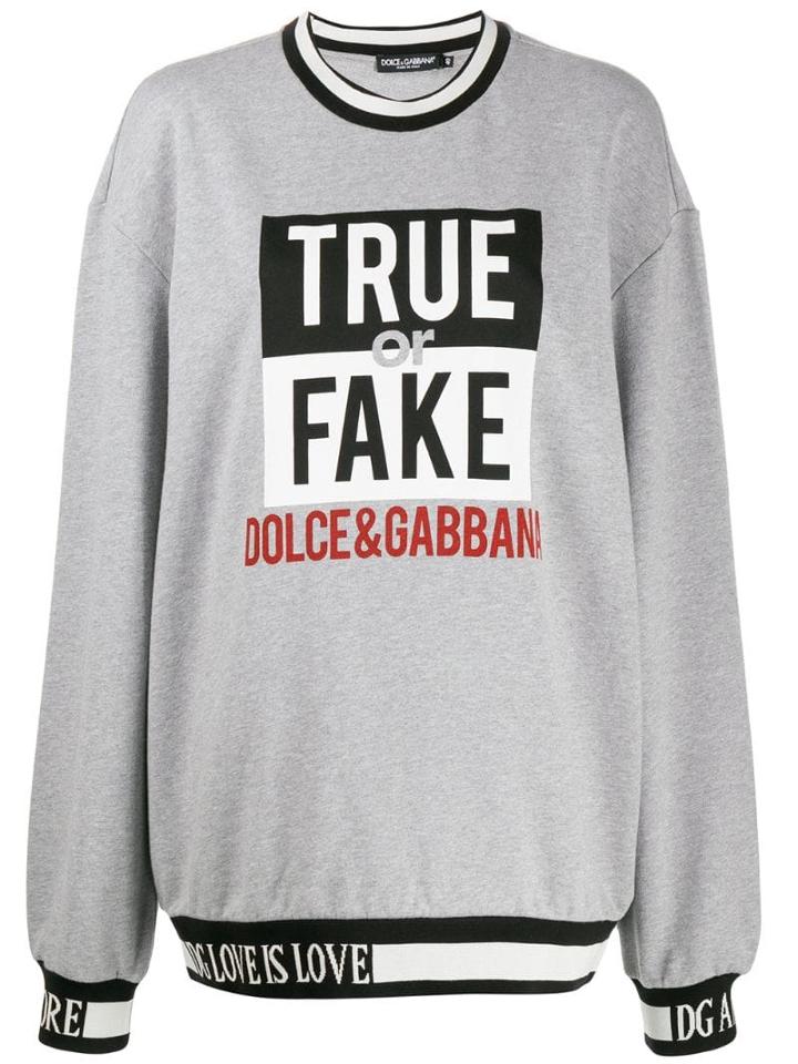 Dolce & Gabbana Oversized Slogan Knit Sweater - Grey