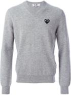 Comme Des Garçons Play Logo Patch V-neck Sweater, Men's, Size: Xl, Grey, Wool