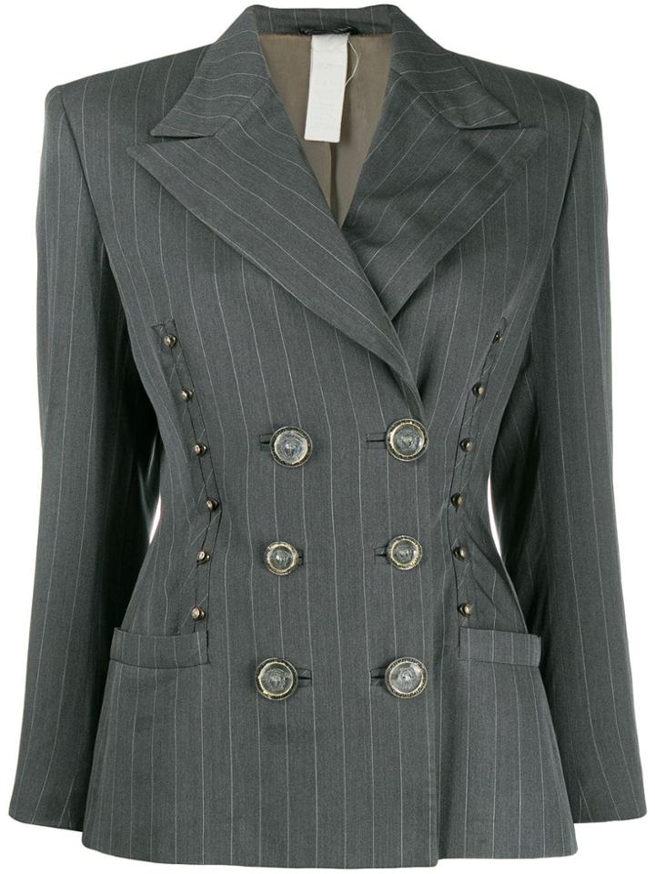 Versace Pre-owned 1980's Pinstriped Double-breasted Jacket - Grey