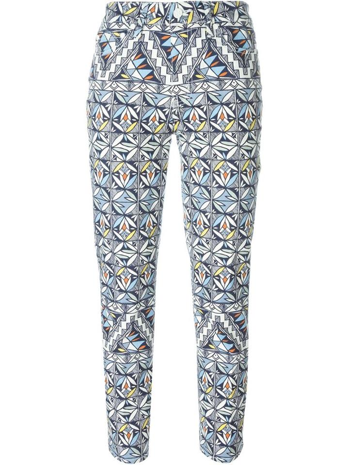 Tory Burch Geometric Print Trousers, Women's, Size: 25, Blue, Cotton/polyester/spandex/elastane