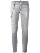 Dsquared2 Skinny Chain Trim Jeans, Women's, Size: 40, Grey, Cotton/spandex/elastane