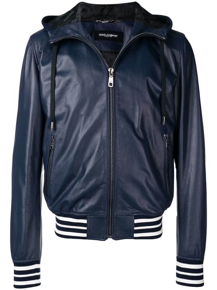Dolce & Gabbana Hooded Leather Jacket - Blue