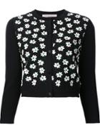 Carolina Herrera Floral Embroidered Cardigan, Women's, Size: Large, Black, Nylon/spandex/elastane/virgin Wool