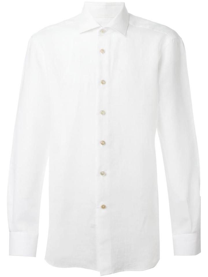 Kiton Plain Shirt, Men's, Size: 41, White, Linen/flax