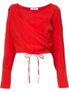 Adeam - Draped Wrap Blouse - Women - Polyester - Xs, Red, Polyester