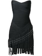 Hervé Léger Strapless Fringed Dress, Women's, Size: Xs, Black, Rayon/nylon/spandex/elastane