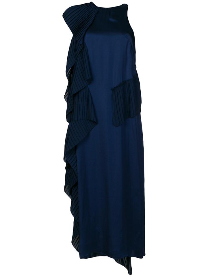 Kenzo Asymmetric Pleat Detail Dress - Blue